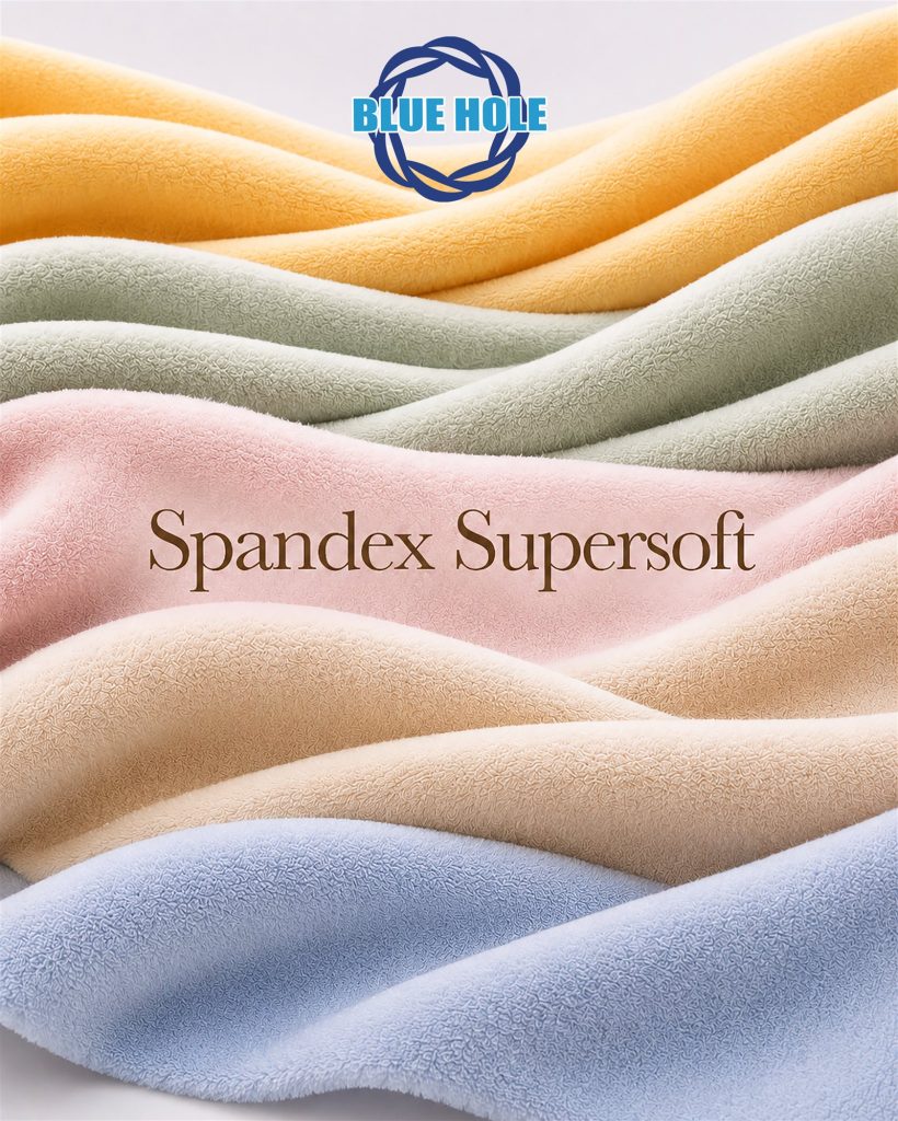 Bluehole Spandex Supersoft fabric in yellow, green, pink, beige and blue