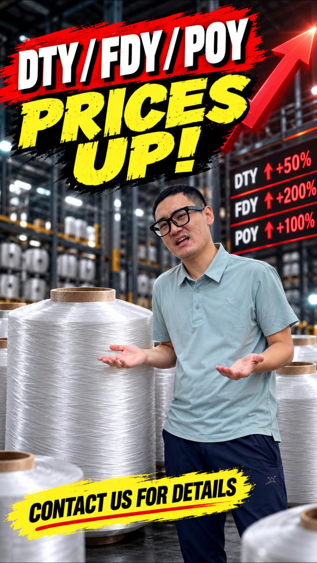 Plush Fabric Price Update – Raw Material Costs Plush fabric price update featuring polyester yarn packages and DTY FDY POY cost increases