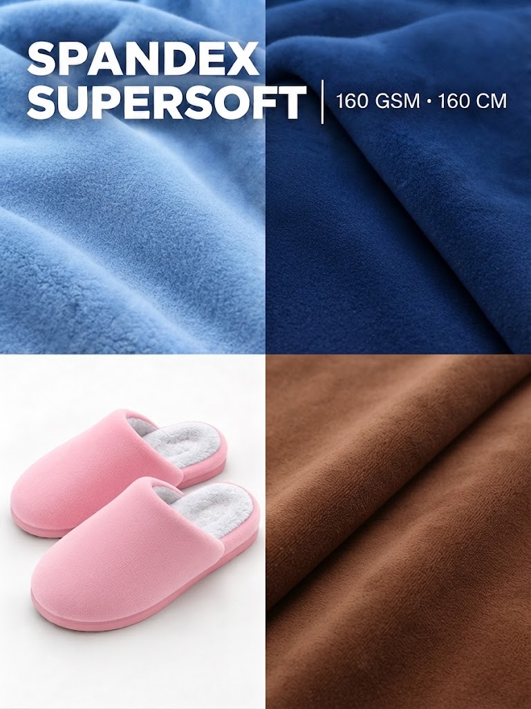 Spandex Supersoft Plush Fabric 160 GSM 160 CM Blue spandex supersoft plush fabric 160 GSM 160 cm with pink slipper application